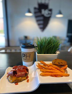 My amazing burger and sweet potato fries!