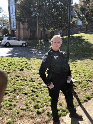 Alexandria officer Shockey, who thinks that standing in the sidewalk to protest is obstructing the sidewalk, even with no pedestrians around