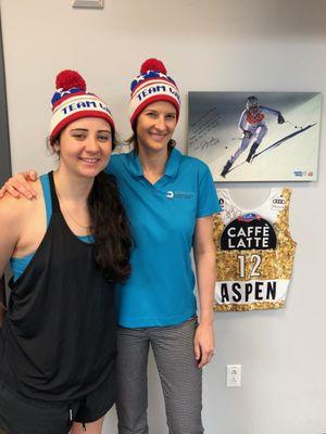 USA Alpine Ski Team member  and Olympian Jacqueline Wiles with Sasha Kolbeck, PT during workhorse of a day in the clinic.