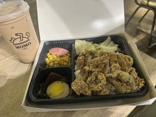 Milk tea & Fried Pork Chop Bento