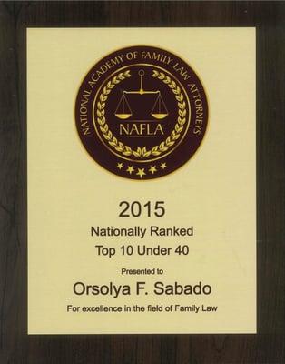 Attorney Orsolya Sabado was recognized as a TOP 10 Attorney Under 40 for family law!