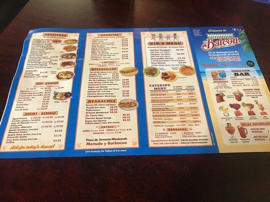 FRONT AND BACK OF MENU