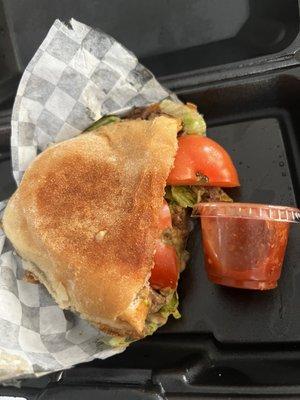 Carne Asada Torta. Very small bread with 2 big tomato pieces, for the price of  $8.99, very DISAPPOINTED