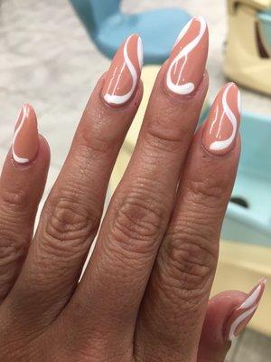 Acrylics with gel polish and a design