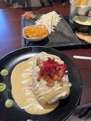 Chimichanga and cheese quesadillas