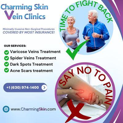 Charming Skin Vein Clinics treats Varicose Veins treatment, Spider Veins, Dark Spots, Acne Scars Treatment. Find Sclerotherapy Near me