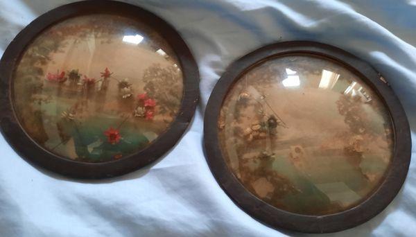 Very interesting domed glass with lithograph pair, from approximately 1920