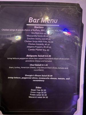 Bar menu