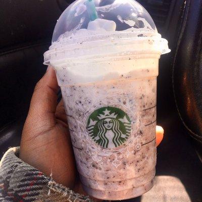 Vanilla bean frap with banana and chocolate chip.