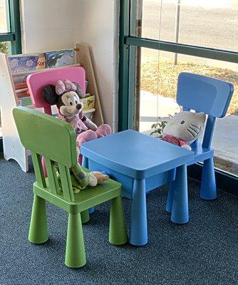 Our Gardena location has a cheery kid's corner where you little ones can play while we assist you.