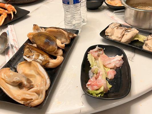 Giant clam, oyster, fish fillet