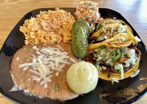 Carne Asada tacos plate - Excellent!