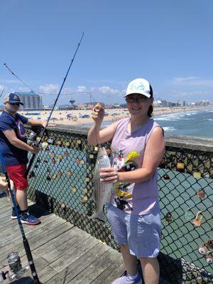 She just caught a fish