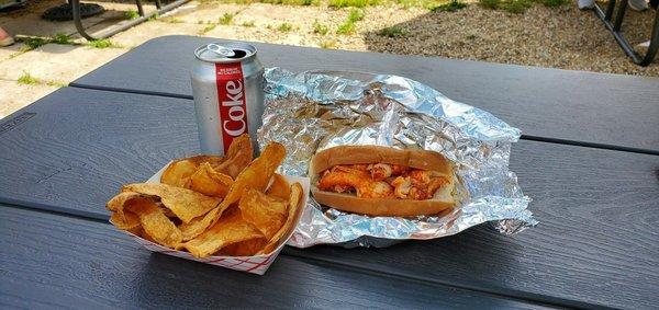 Maine Lobster Roll (hot sandwich, not cold) and their homemade chips!