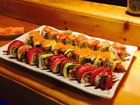 (From the top) Victoria Secret Roll (sweet and tangy) Godzilla Roll (must try) Red Dragon Roll (tuna and avocado topped with unagi sauce)