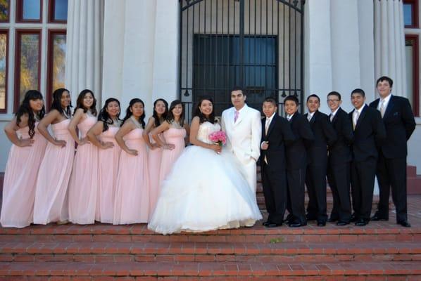 Tuxedos by Tuxedo & Bridal Gallery. Ivory with Blush, and black with Gloriously Golden (I think).