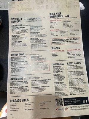 Burger menu - note the three different patty "blends."