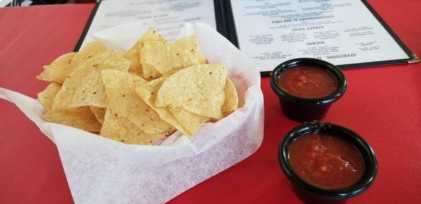 Thin crispy chips and tasty mild salsa.