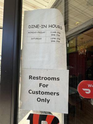 Dine-in hours as of 10/4/2024.