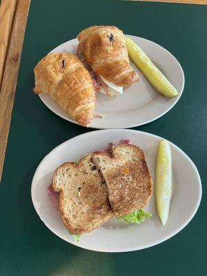 Prosciutto croissant and roast beef sandwich