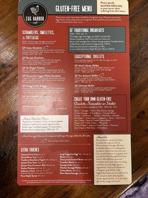 Gluten free menu