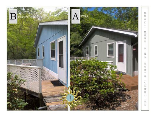 before and after of Franklin NC cabin home