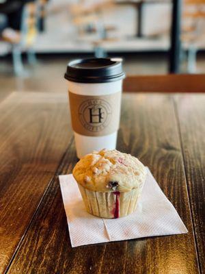 Cranberry orange muffin and cappuccino