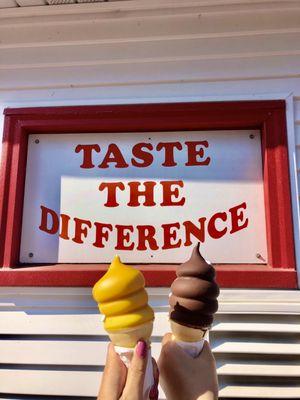 butterscotch & chocolate dipped vanilla soft serve cones ($2.55)