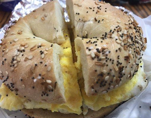 Swatee my friend your awesome review + photo was spot on. Great toasted everything bagel w two eggs sp plus a small tea for $3!!