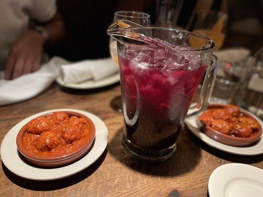 Red Sangria pitcher & meatballs