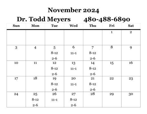 November Adjusting Hours