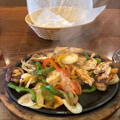 Chicken and shrimp fajitas