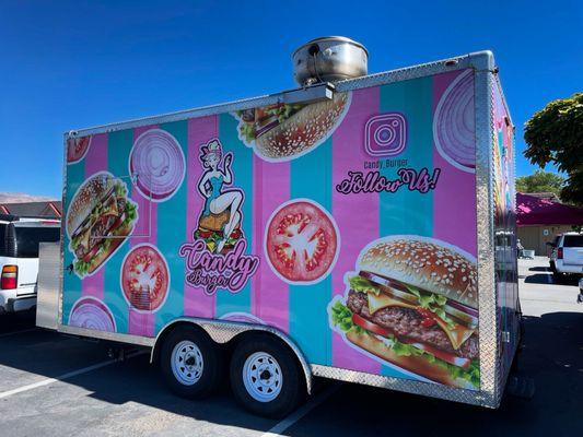 Candy burger food truck outside back