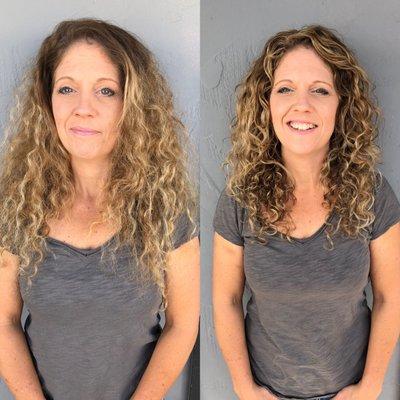 Before and after Deva cut and Pintura highlights.