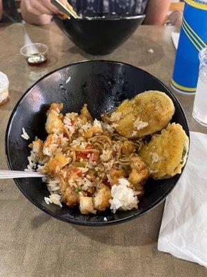 Rice Noodle Bowl with sesame chicken