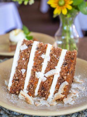 Carrot Cake,  cream cheese icing, toasted, shaved coconut