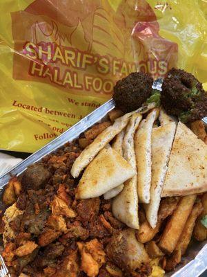 Combo plate with lamb and chicken and a few falafels