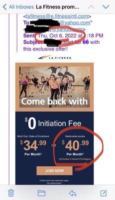 LA fitness October membership advertising