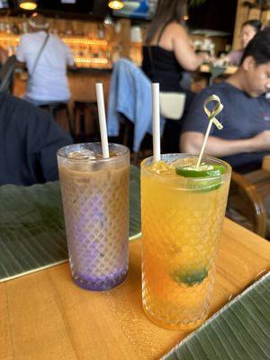 Ube cold brew and a mango jalapeño cocktail (can't remember the name)