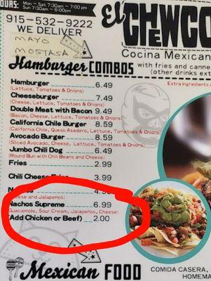 Just label stuff correctly,  $9.99 nachos Supreme chicken or beef.‍simple