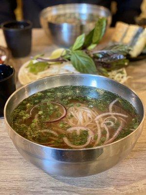 #28. Pho Khong Thit (noodle & broth and onion). The Veggie Springs Rolls were excellent!