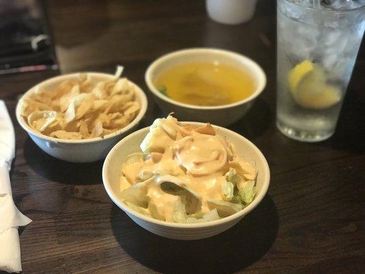 Salad and wonton soup