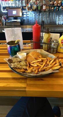 Mushroom Swiss burger w/ hand it fries