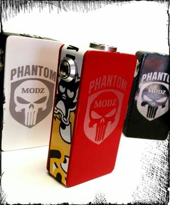 We carry the unregulated PHANTOM Box Mod# 26650 & 18650 Series and parallel and can be customized for your vaping pleasure!