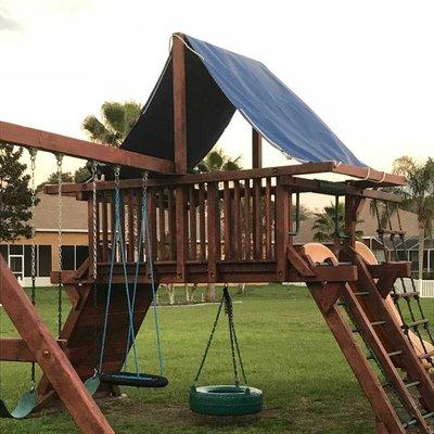 18oz blue vinyl tarp that survived a hurricane per our customer's account.