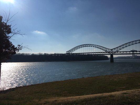 The Sherman Minton Bridge from a park in New Albany, Indiana.