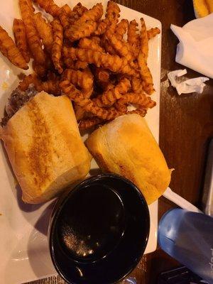 Prime rib sandwich with truffle aioli instead of horsey aioli. Sweet potato fries.