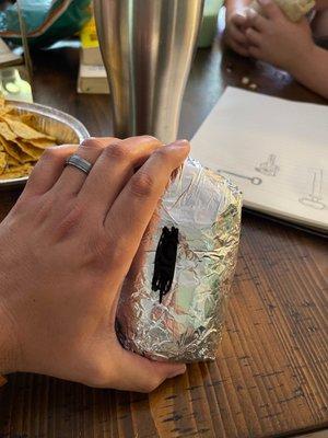 "Full size burrito" that I ordered...