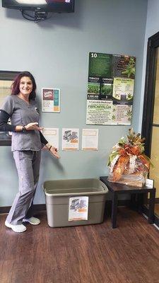 Patient Care Specialist, Stephanie Gabriel, representing the MedWell Food Drive in our Brockton location!