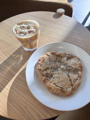 Tahini shaken espresso and sea salt chocolate chip cookie / breakfast!